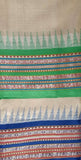 Beige & Green, Handloom Vidarbha Tussar Silk Saree with Multicolor Contrast Border-012