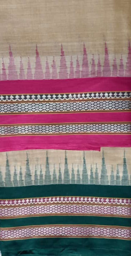 Beige & Pink, Handloom Vidarbha Tussar Silk Saree with Multicolor Contrast Border-020