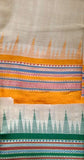 Beige & Orange, Handloom Vidarbha Tussar Silk Saree with Multicolor Contrast Border-022