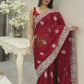 Durga Puja Saree with Chilli Red and Silver Design Border-058