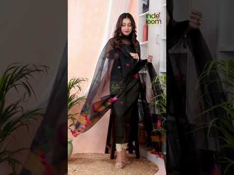 Super Black Jamdani 2-Piece Set Kurti & Dupatta (UNSTITCHED) -512