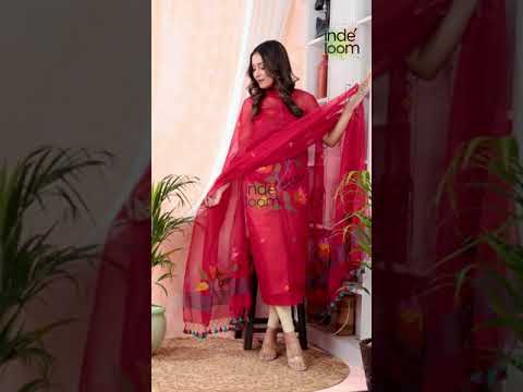 Classic Red Jamdani 2-Piece Set Kurti & Dupatta (UNSTITCHED) -520