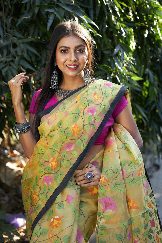 Dandelion All Over Floral Jamdani Silk Saree-027