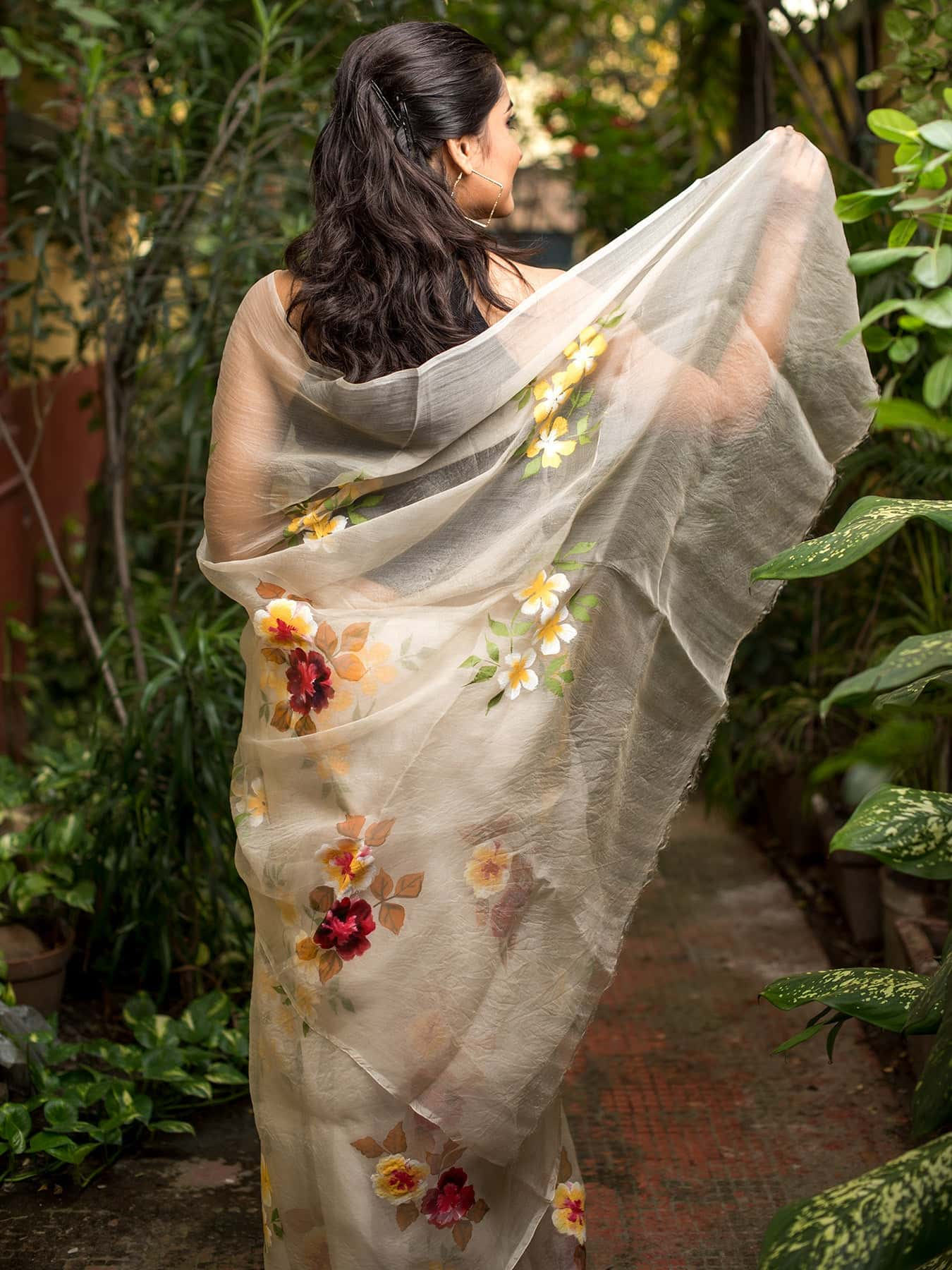 Hand store Painted Organza Saree For Women