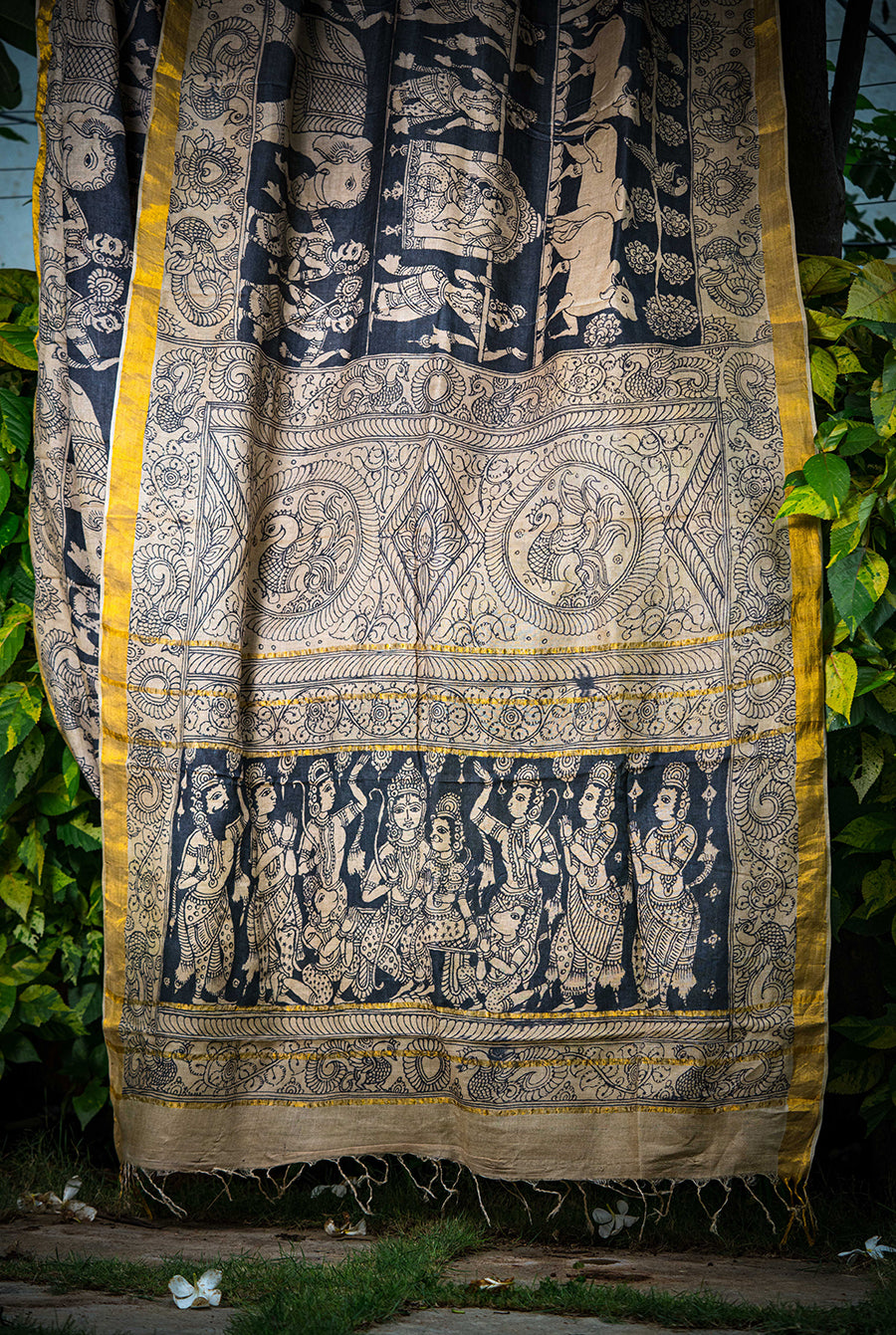 Exclusive Hand Painted Pen Kalamkari Saree -Sita Ram Swayanvar and Kalyanam