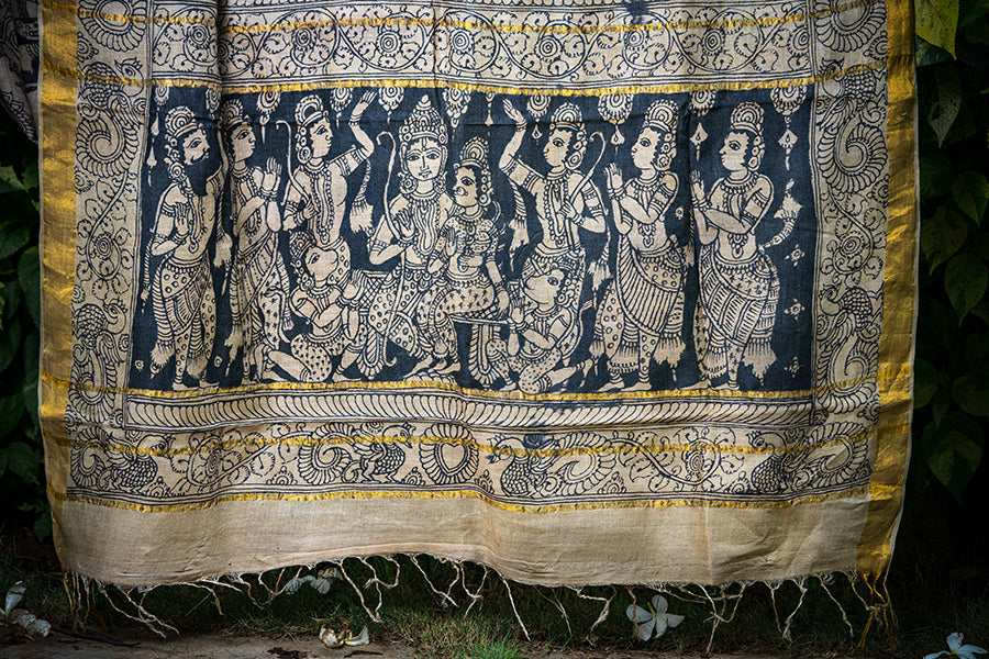 Exclusive Hand Painted Pen Kalamkari Saree -Sita Ram Swayanvar and Kalyanam