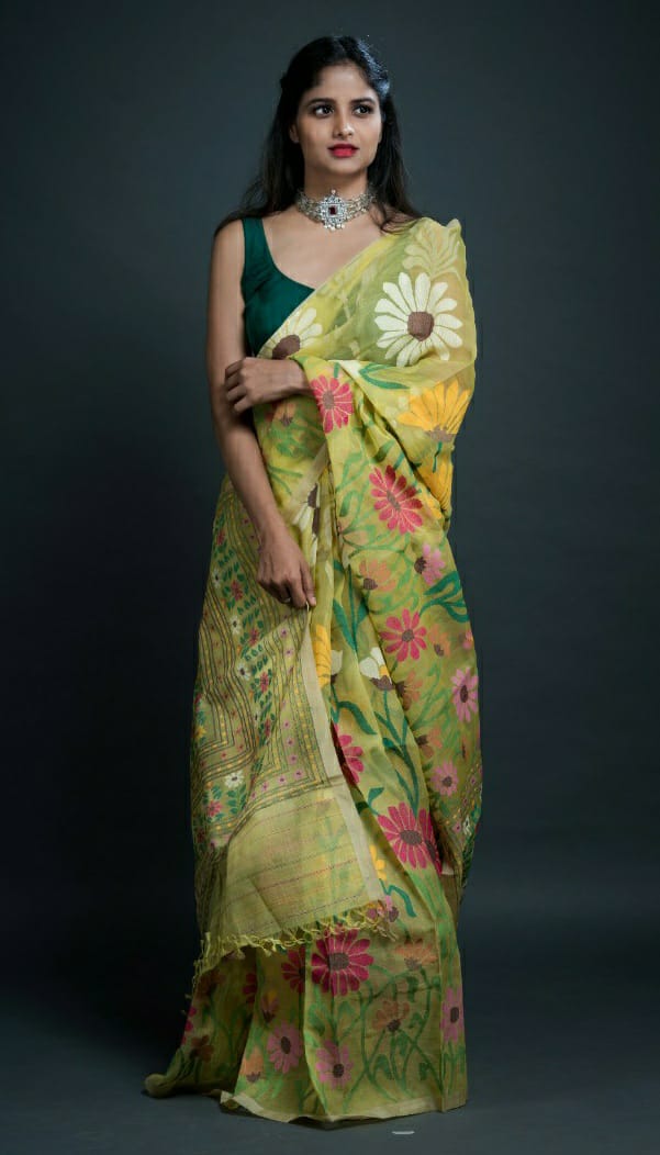 Exclusive 12 Color Floral Designer Jamdani Saree-033