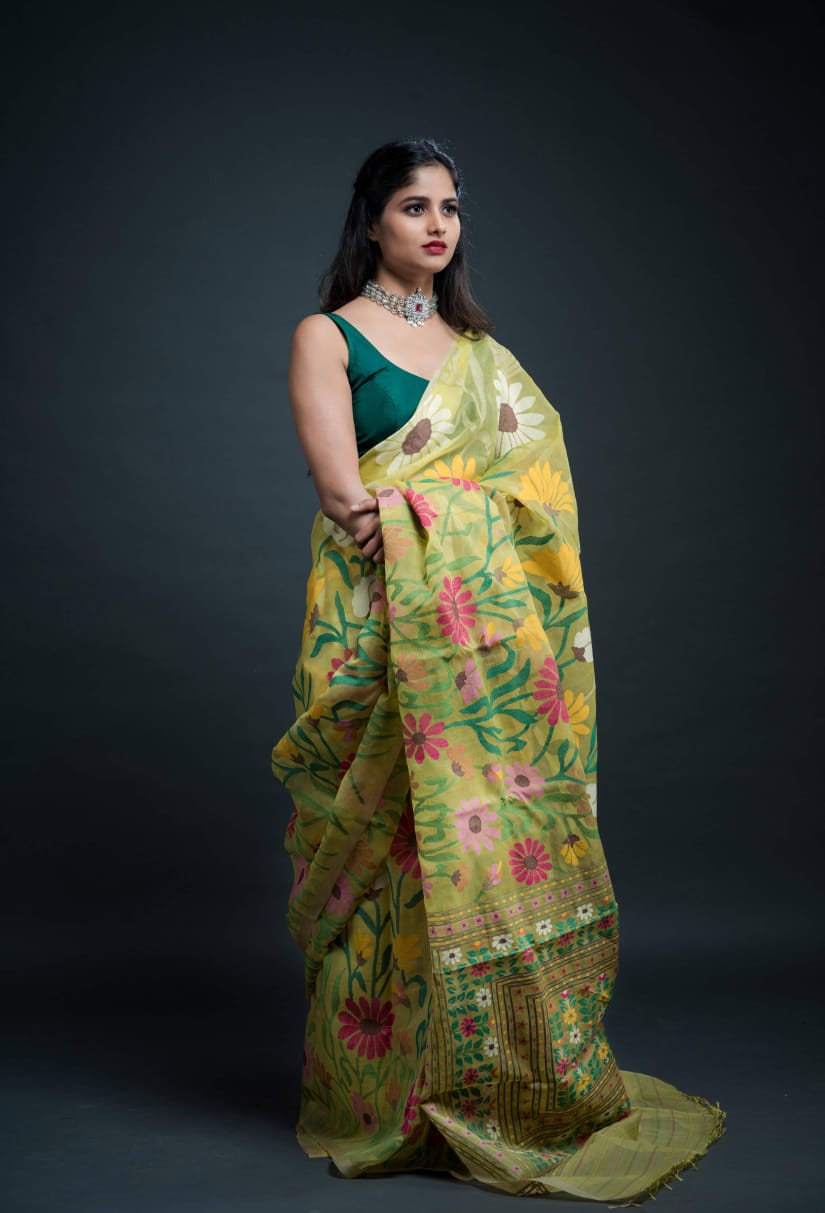 Exclusive 12 Color Floral Designer Jamdani Saree-033