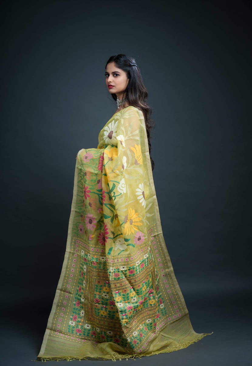 Exclusive 12 Color Floral Designer Jamdani Saree-033