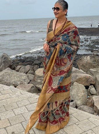 Tussar Designer Pen Kalamkari Saree with Fish Motifs-016