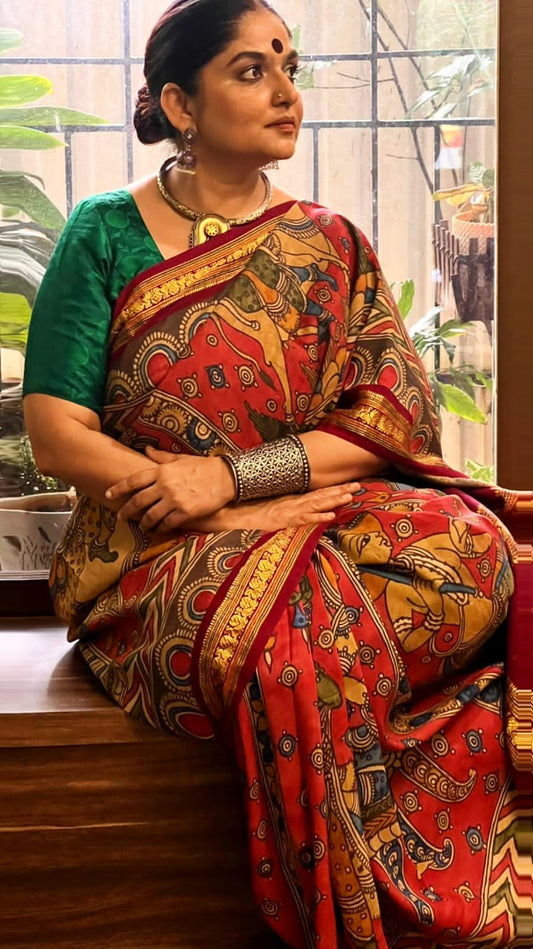 Kanjivaram Dash Avatar Pen Kalamkari Designer Saree