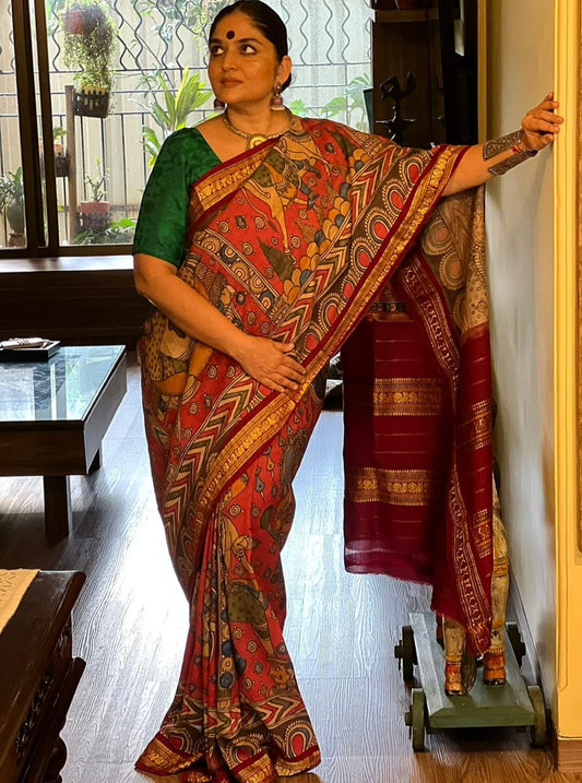 Kanjivaram Dash Avatar Pen Kalamkari Designer Saree